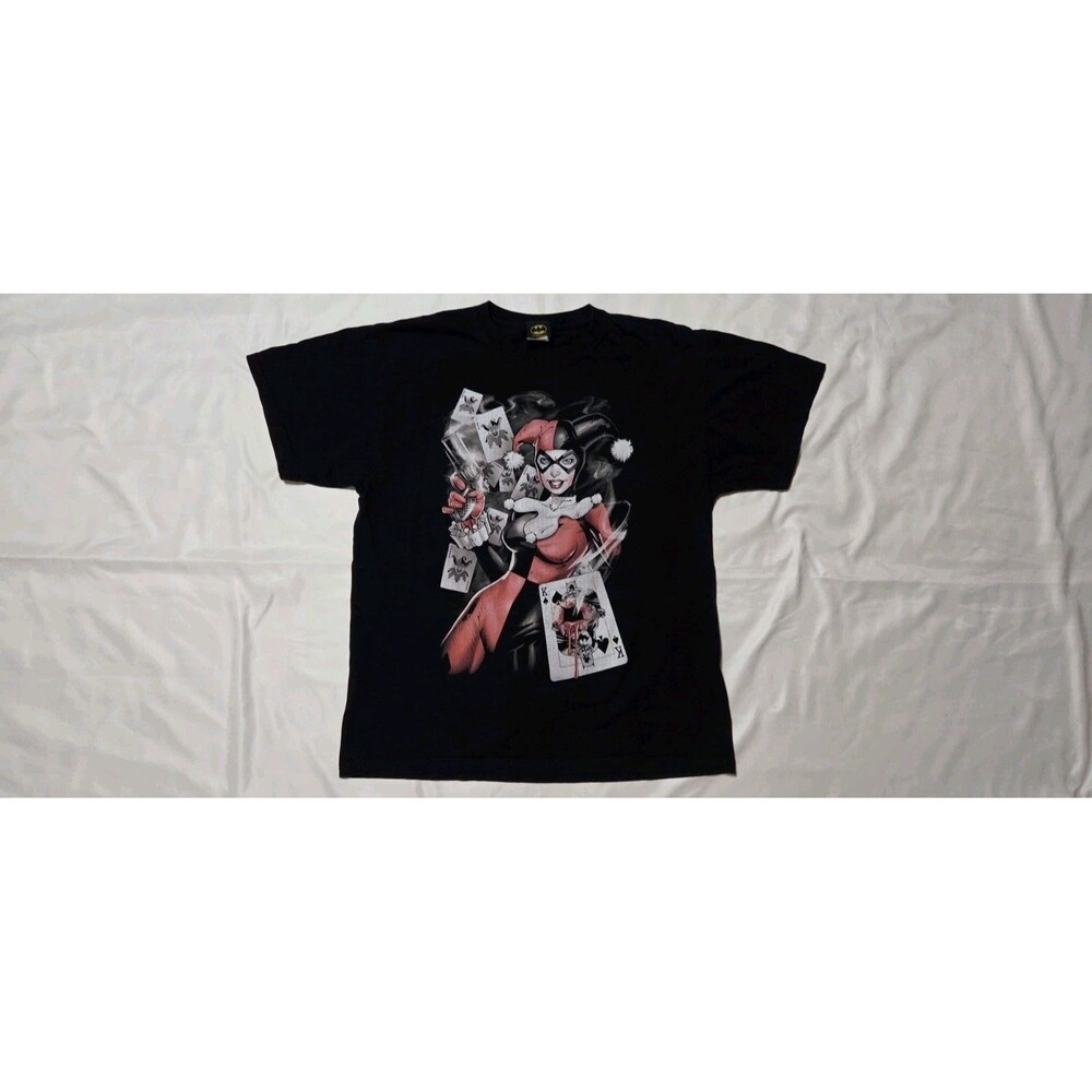 Vintage 90s Y2k Harley Quinn T Shirt Graphic Tee Smoking DC Comics Cards Large
